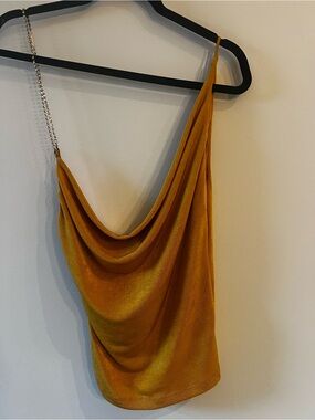 JLUXLABEL One-Shoulder Draped Cowl Top in Mustard Gold
